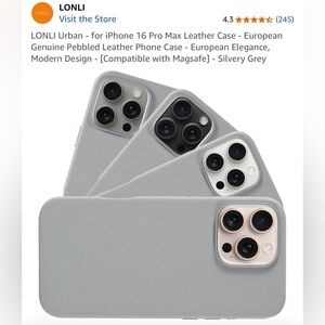 LONLI - Genuine Leather Phone Case for iPhone 16 Pro Max - MagSafe - Grey Beige